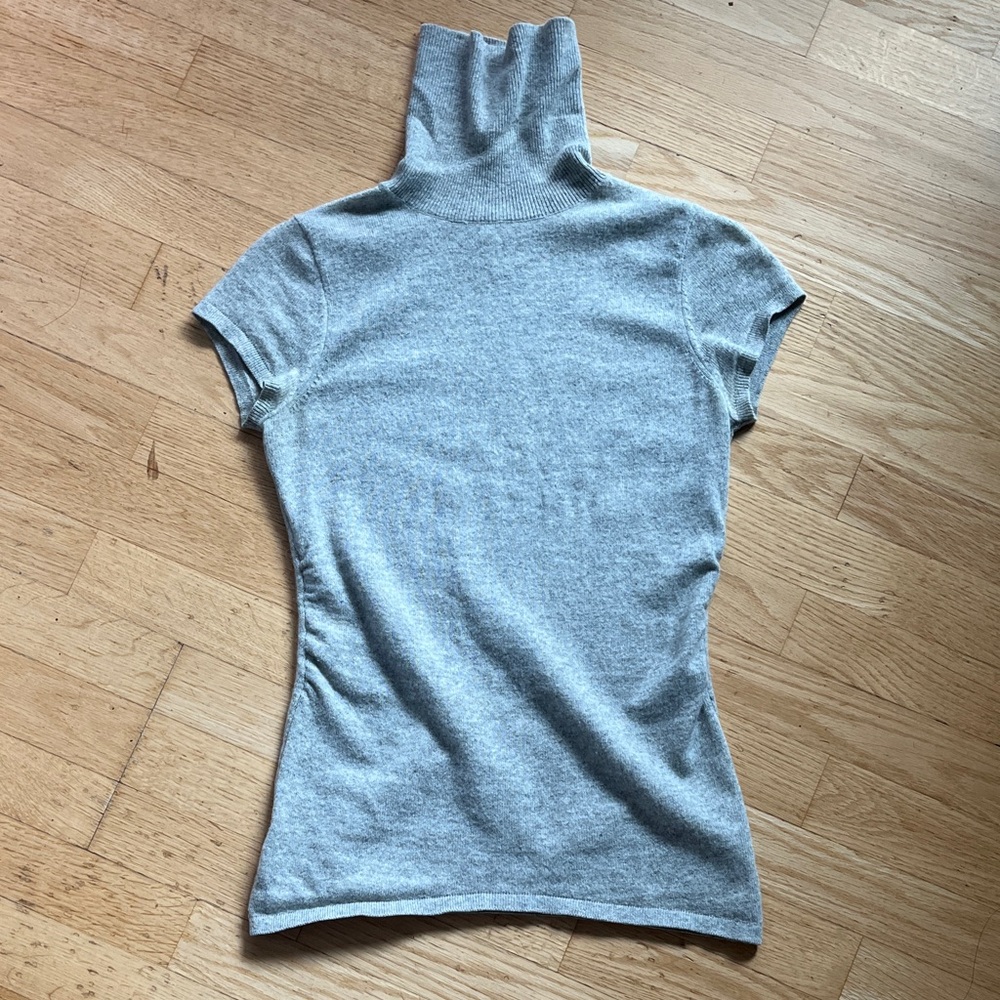 Ann Taylor Cashmere Heather Gray Turtleneck Short Sleeve Sweater